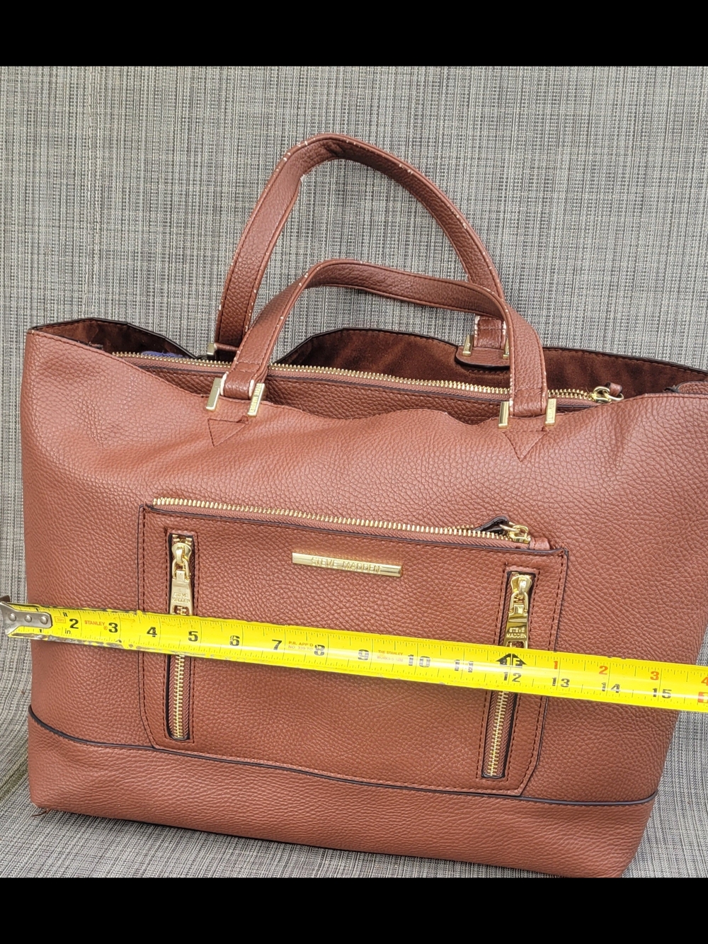 Steve Madden Leather Tote with Gold Accents - Women's Handbag - Picture 2 of 9